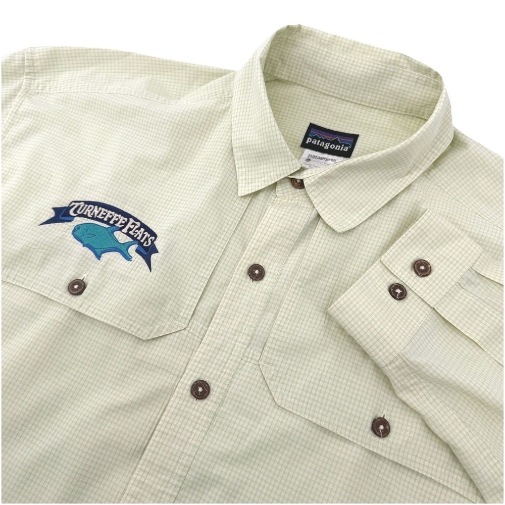 Patagonia Fishing Shirt Mens Large Green Check Turneffe Flats Long Sleeve